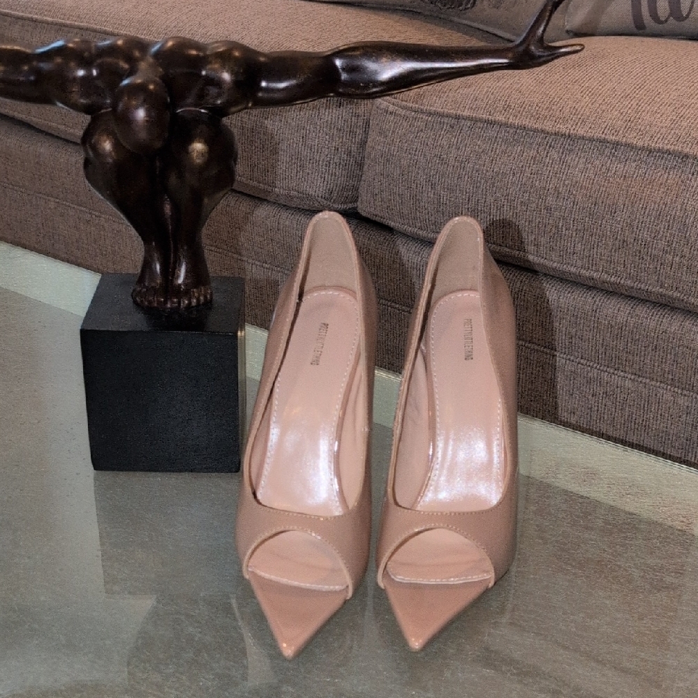 Elegant Beige Peep-Toe Heels New